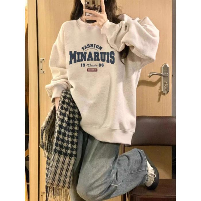 Wholesale crew neck letter print sweater women loose oversize simple pullover