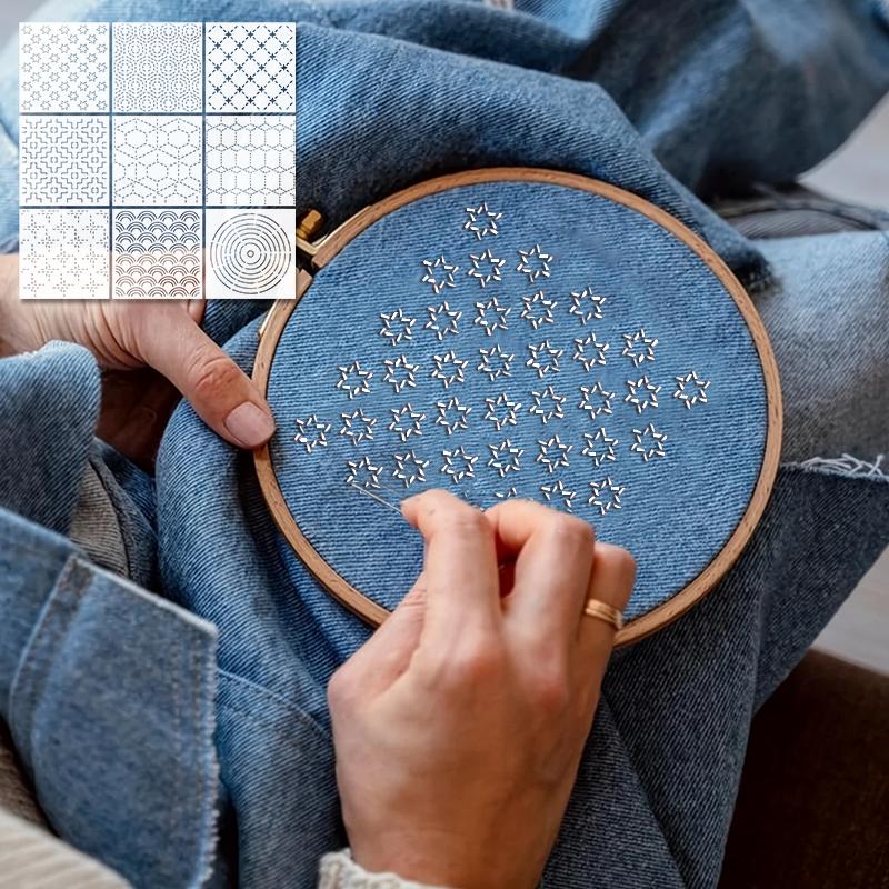 YOMDID 9pz Modelli per Ricamo Sashiko Riutilizzabili in PET Stencil da Cucito Modelli da Ricamo Fai da Te Modello Geometrico a Linea per Quilting