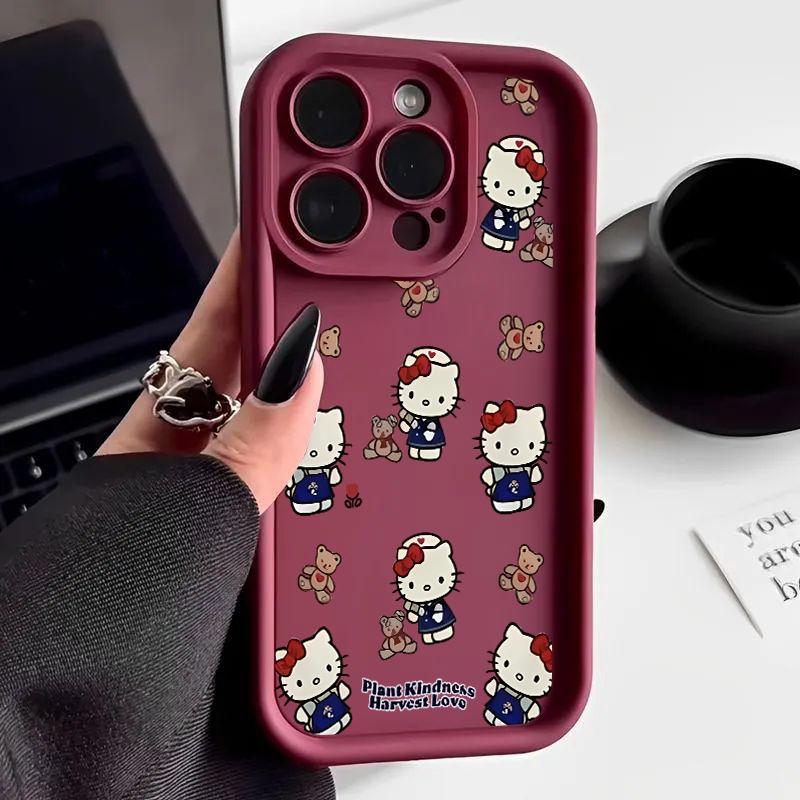 INS Pink Line Hello Kitty Phone Case For Iphone 17 16 Pro Max 17 Air 16e 15 14 13 12 11 Pro Max 14 15 16 Plus Anti-Knock Cover