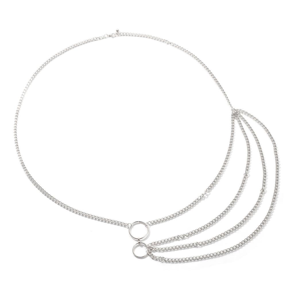 Punk Metal Size Ring Body Chain, Women's Retro Multi-layer Sexy Circle Waist Chain.