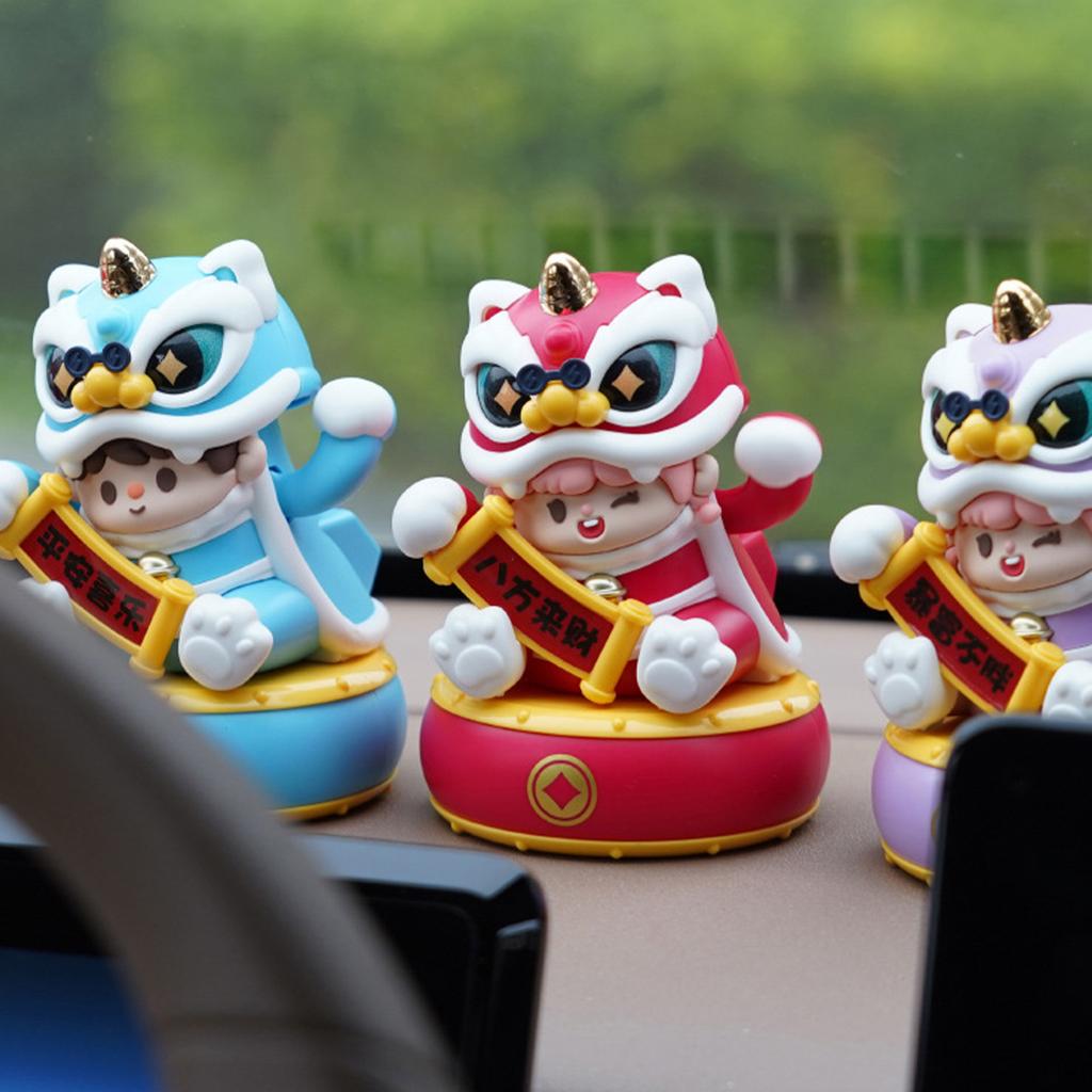 Solar Lucky Lion Figurine Chinese Cultural Home & Car Decor for Housewarming and Festivals