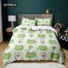 Cartoon Frog Duvet Cover Set Light Green Cartoon Frogs Cute Dragonfly Animal Bedding Set for Kid Twin Size Polyester Quilt Cover