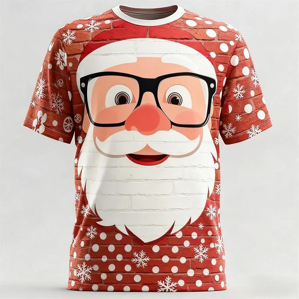 Fun Santa Claus 3D Print Sporty Men T-shirt Casual Loose Street Christmas Party Harajuku Cartoon Cute Short-sleeve Clothing Top