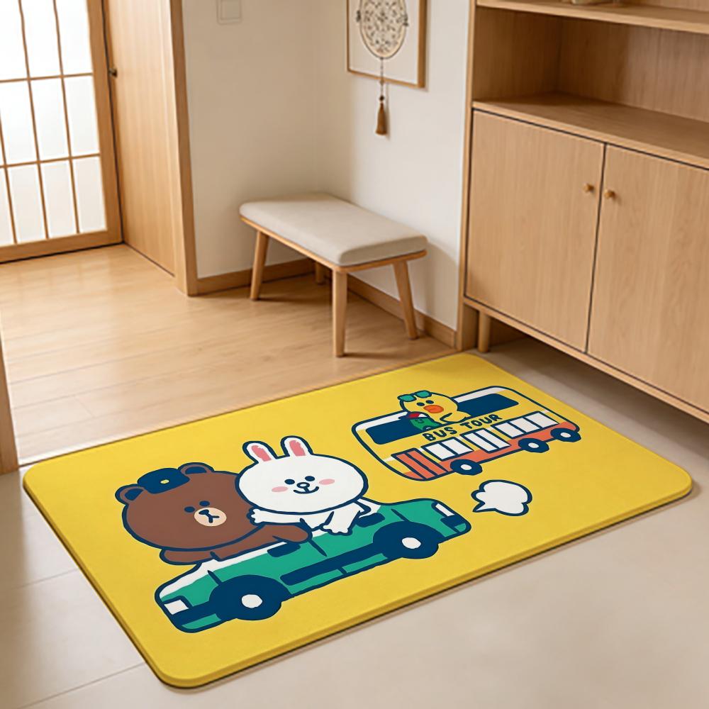 ANIME B-Brown Bear Floor Mat Absorbent Floor Mat Non-Slip Entrance Rug for Bathrooms Restrooms and Toilets