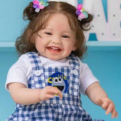 BZDOLL 60 CM Reborn Smiling Doll With 3D-Painting Skin And Vascular Vein, 24 Inch Soft Vinyl Newborn Baby Lovely Dress Up Toy Handmade Birthday Gift