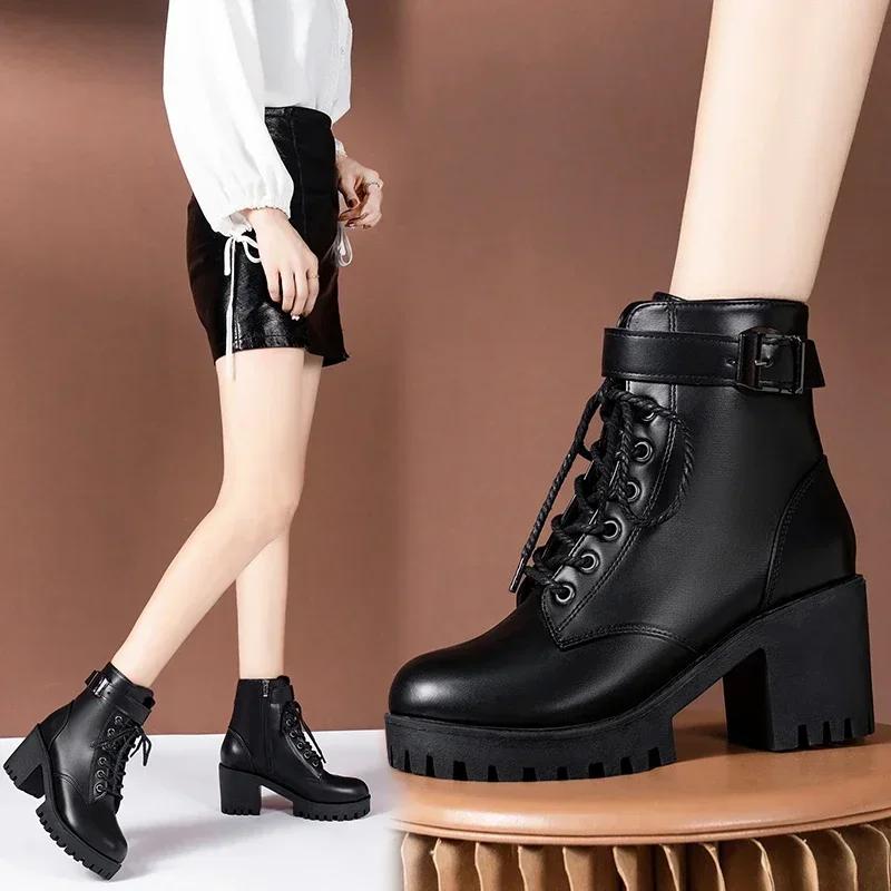 Women's Fashion Boots Side Zip High Heels Round Head Thick Heel Wear-resistant Knight Boots Outdoor Daily Commute Women Shoes