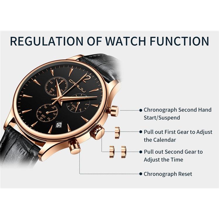 CRRJU New Leather Strap Men's Watch 2313 Steel Strap Watch Simple Business Personality Men Fashion Waterproof