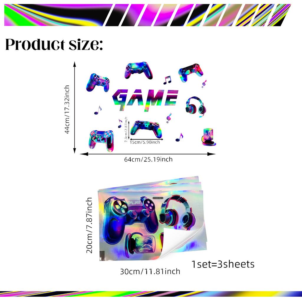 Ls13509 Laser Material Gradual Change Colorful Game Wall Sticker, Different Viewing Angle Pattern Color Is Different