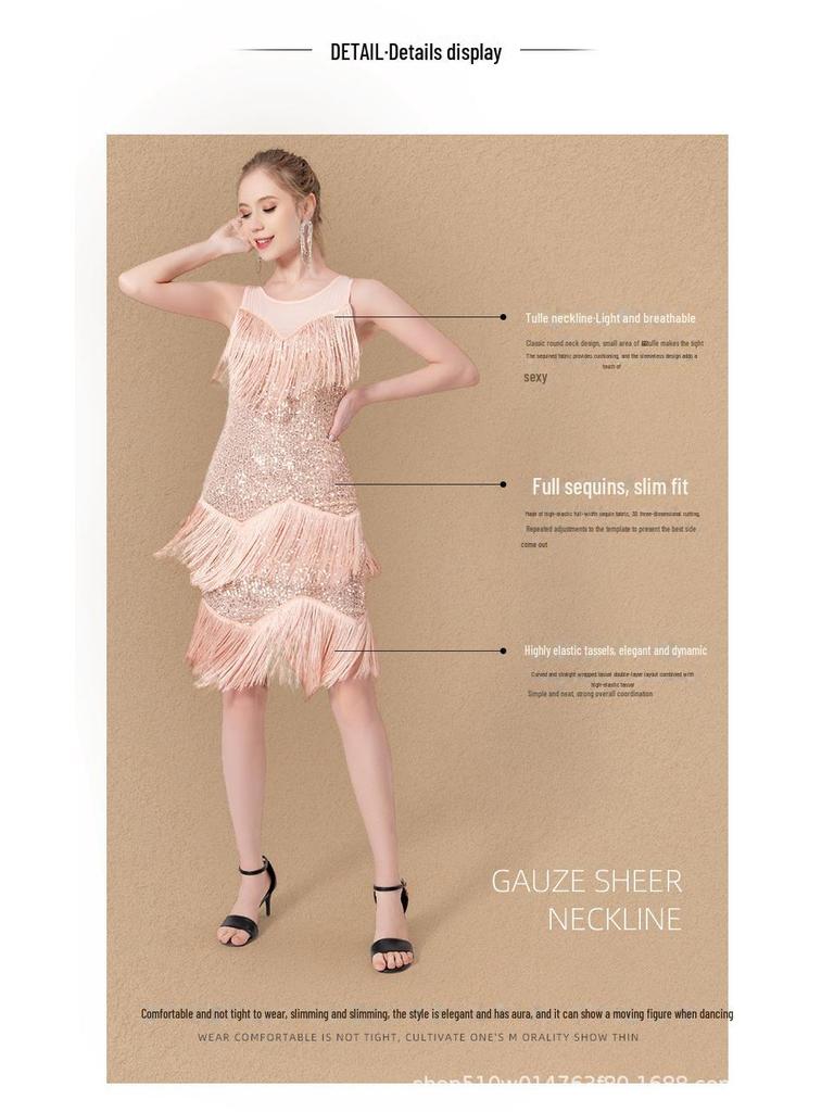 Sequined Tassel Latin Dance Dress - Women's Event & Stage Wear