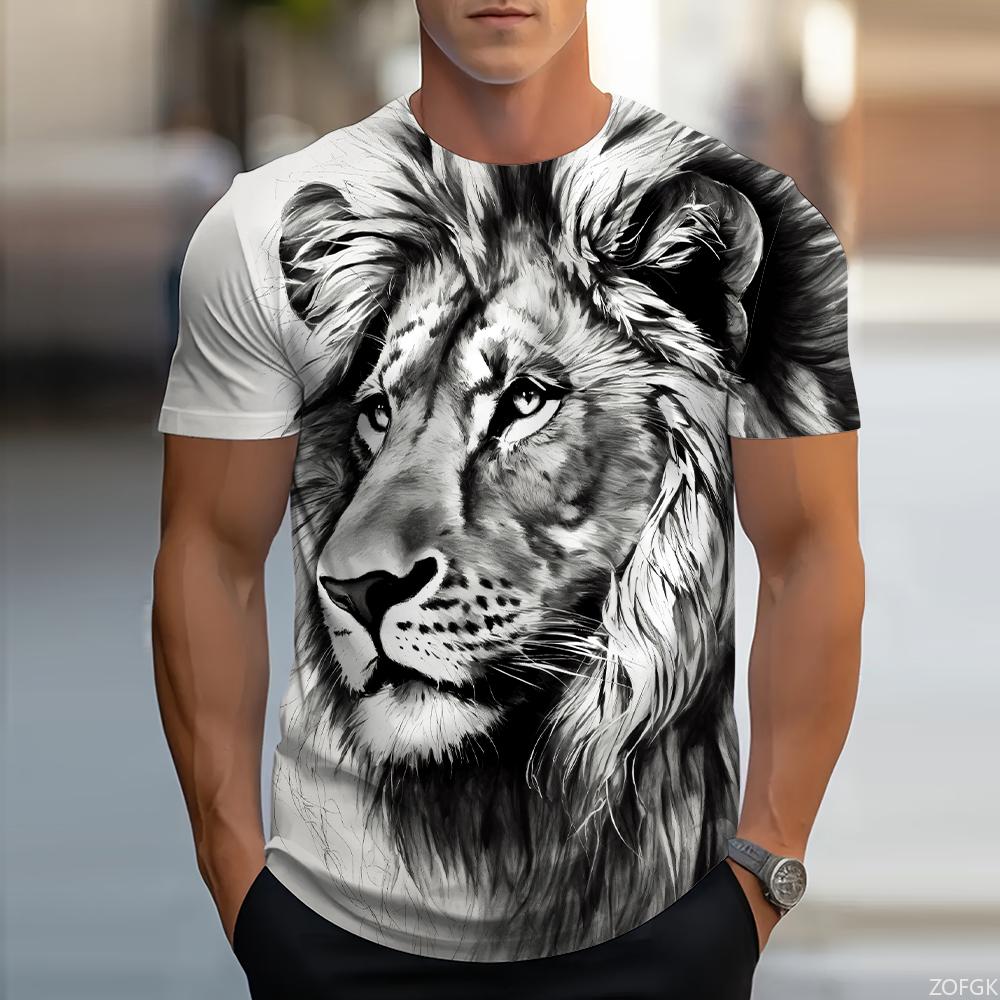Stylish Tiger Print Crew Neck Short Sleeves Comfortable Top Casual Tops T-Shirts Men’s