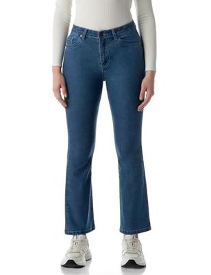 INKD Women's Flared Bootcut Mid Rise Jeans - High-Rise | Enzyme Wash | Classic 5 Pocket Styling (INKSS24WJN-410-Denim Delight-34)