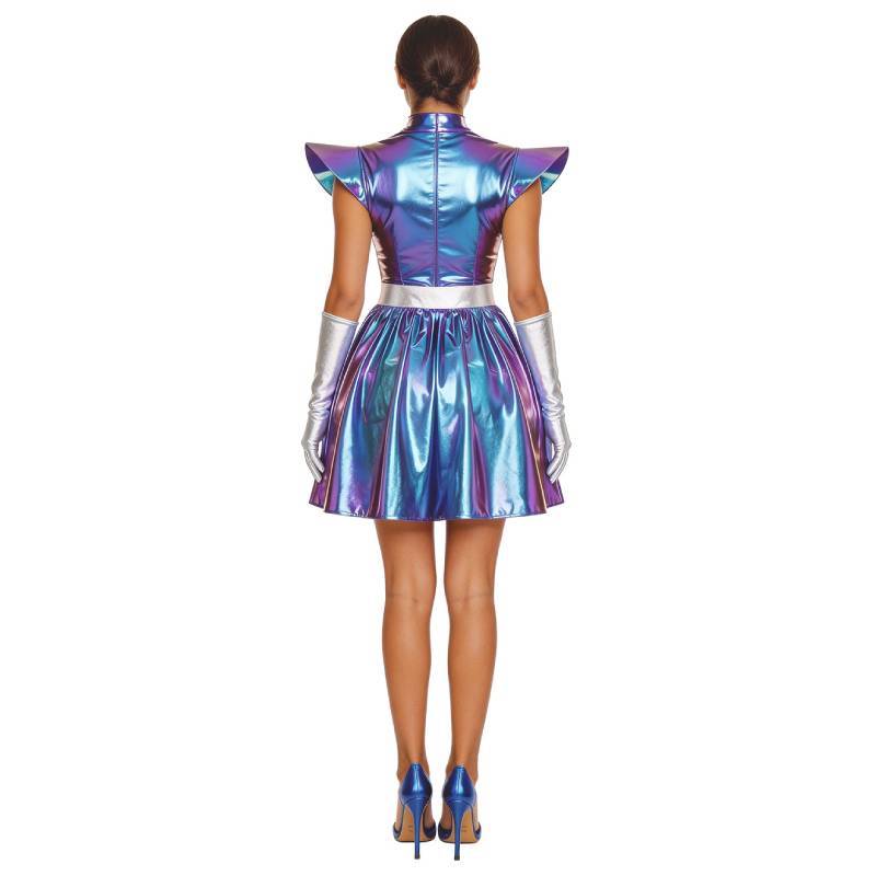 Scifi Space Themed Cosplay Gown With Metallic Finish For Halloween And Events