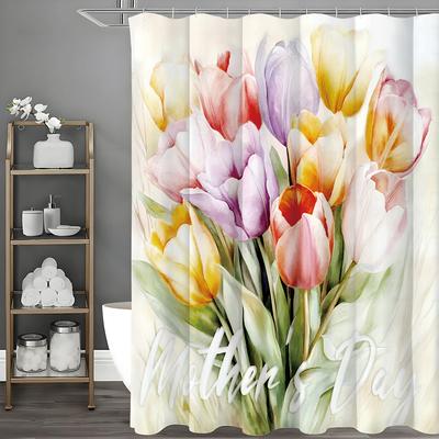 Cortina de ducha con ramo de tulipanes para el Día de la Madre, Cortina de ducha decorativa para baño, Cortina de ducha impermeable con ganchos