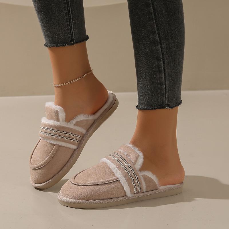 Winter Damen Hausschuhe Set Zehenschieber Mode Schwaches Licht Plüsch Luxus 2024 Flache Sohle Baumwollschuhe Schuhe für Frauen