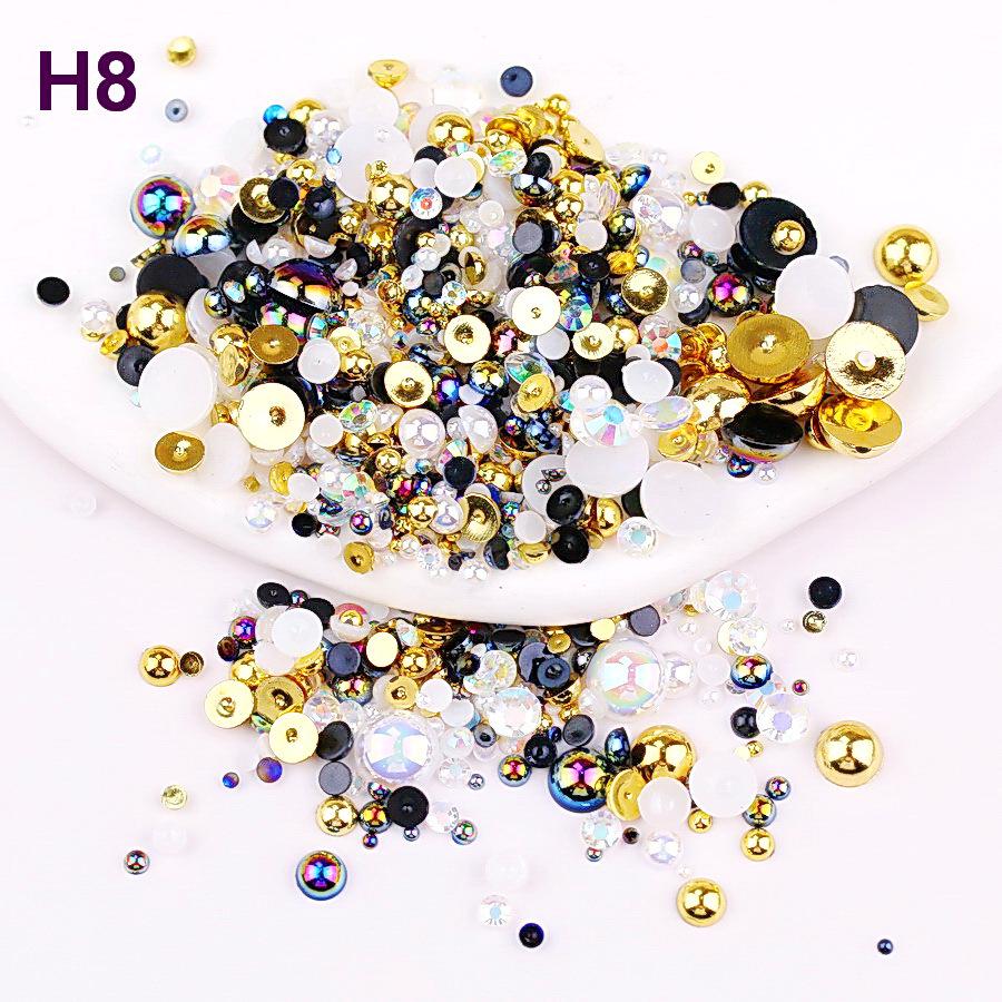 2mm-10mm Mixed Pearl & Resin AB Plated Half-Round ABS Imitation Pearl DIY Accessories