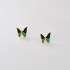 E190 European Style Stainless Steel Butterfly and Green Disc Stud Earrings