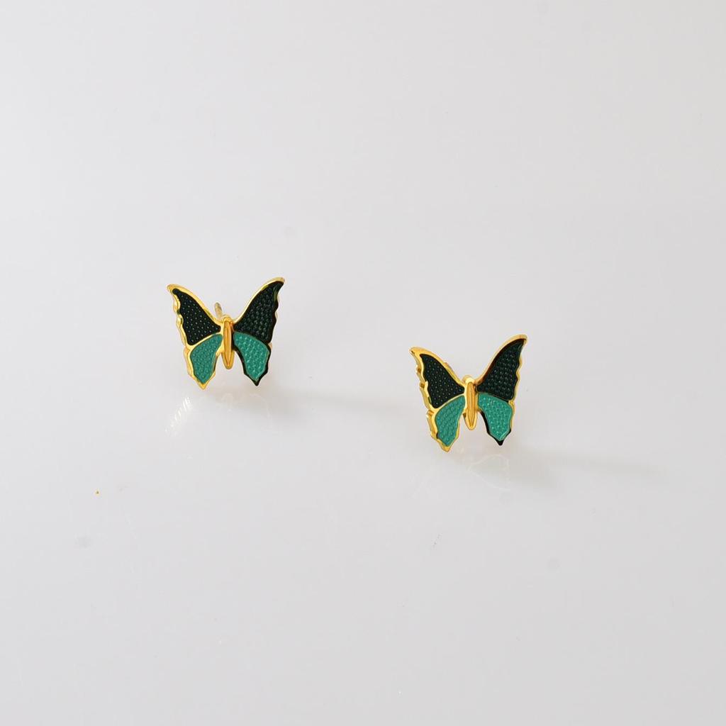 E190 European Style Stainless Steel Butterfly and Green Disc Stud Earrings