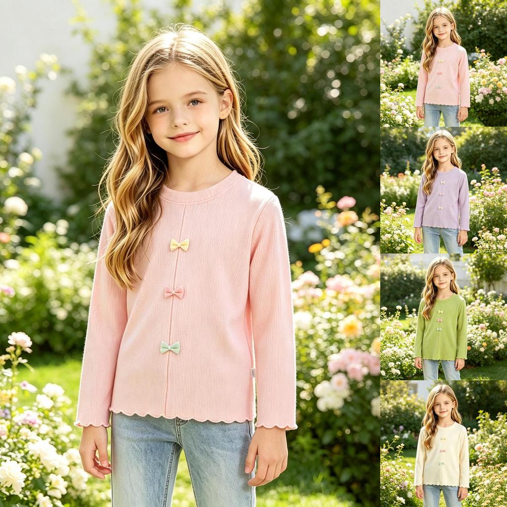 Kids Boys Girls Long Sleeve T-Shirt Color Casual Basic Tee for Daily Wear