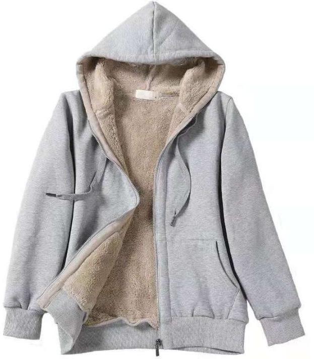 

Новая европейская и американская женская плюшевая толстовка с капюшоном - однотонная и с принтом L светло-серый