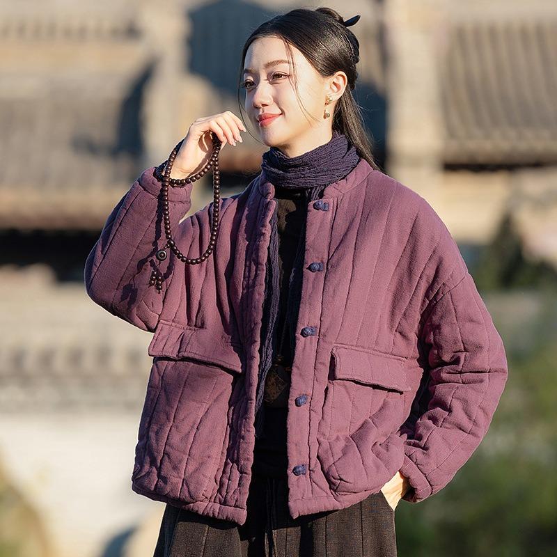 Cotton and Linen Women's Clothing Winter New Retro Medium Cotton-padded Jacket Short Cotton-padded Jacket Quilted Jacket