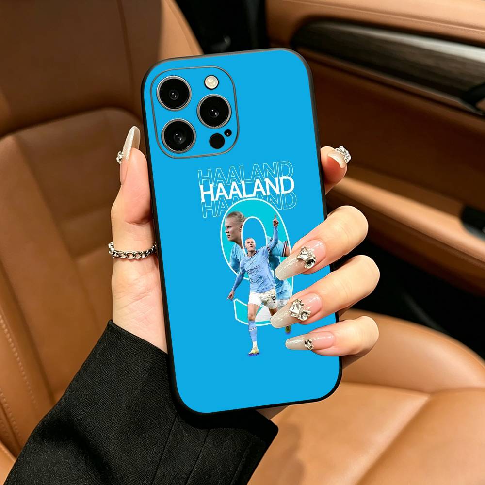 Custodia per Telefono E-Erling Haaland N. 9 Per iPhone 17,16,15,14,13,12,11 Pro Max,16Plus,XS Cover Nera Morbida