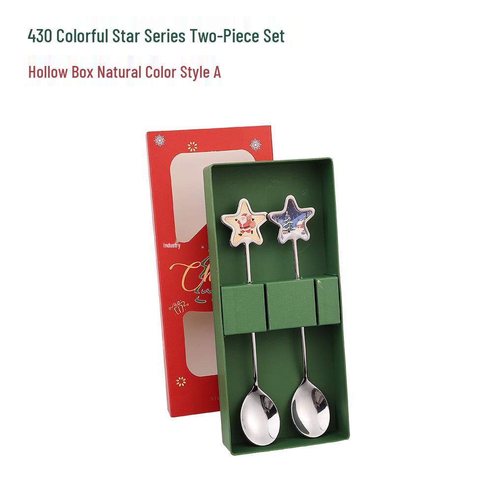 

Christmas Cutlery Set: Reindeer and Star Stirring Spoons, Fruit Fork, Colorful Gingerbread Spoon