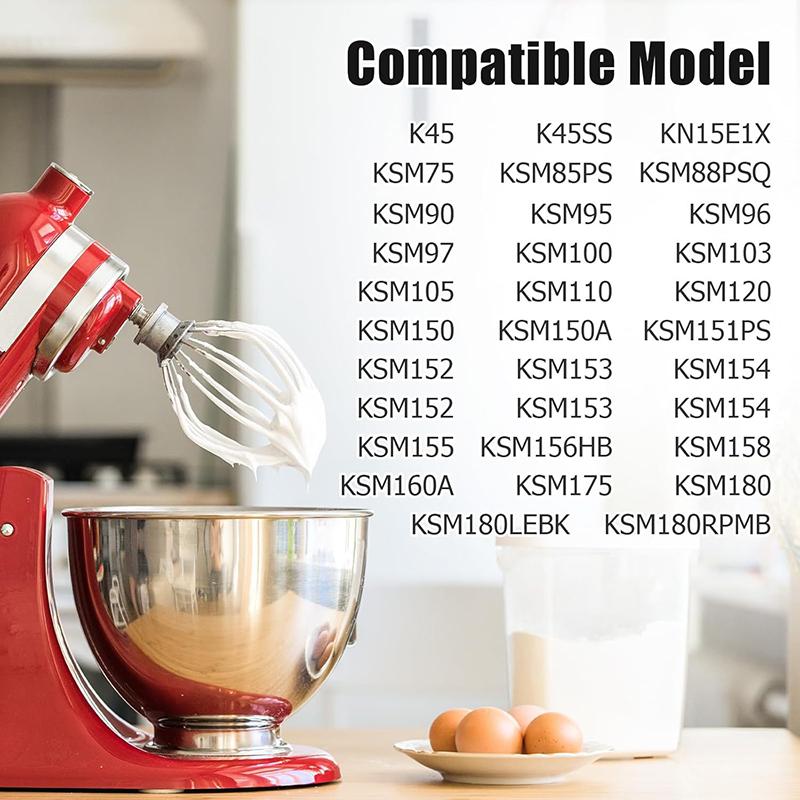 Accesoriu Tel cu 6 fire Se potrivește Mixerului Vertical Kitchenaid cu Cap Înclinabil Înlocuiește K45Ww, Oțel Inoxidabil, Bătător Ouă Smântână