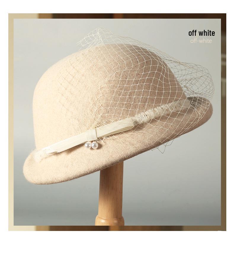 Women's Versatile Retro Elegant Dome Wool Felt Beret with Mesh Decoration - 2024 Autumn/Winter Collection