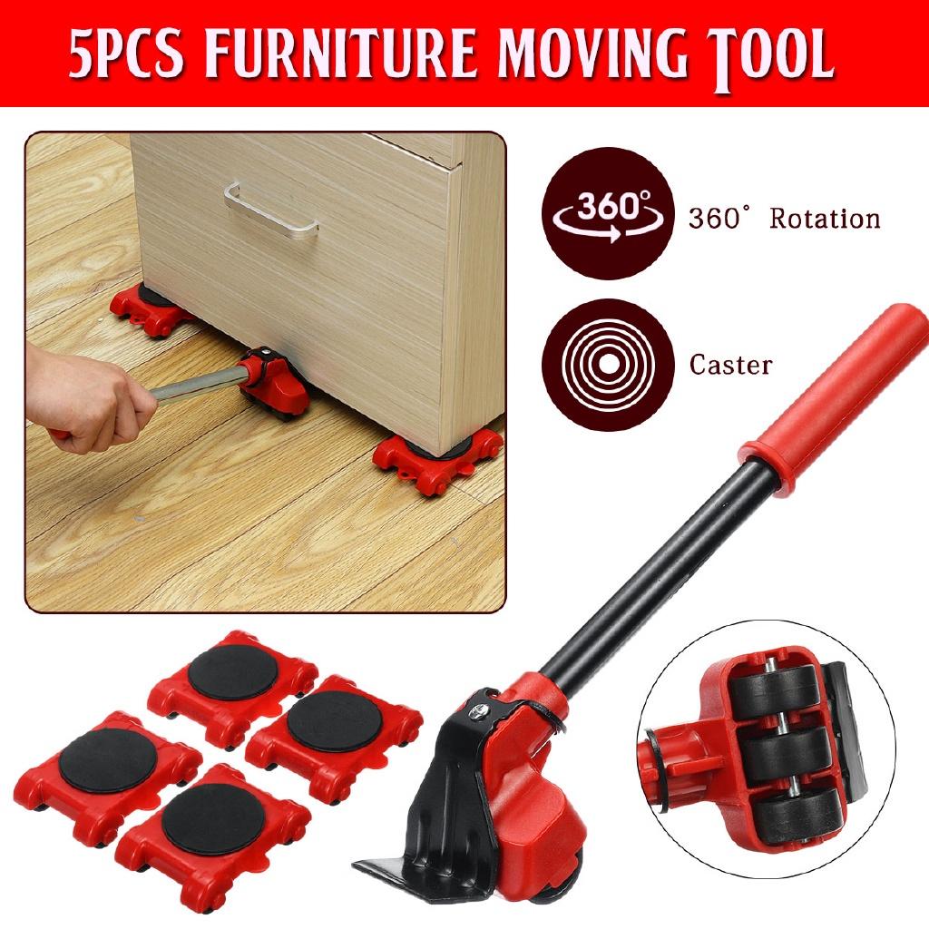 Red Heavy Duty Furniture Lifter Transport Tool Set Furniture 4 Move Roller 1 Wheel Bar for Lifting Moving Furniture Mover set Kit