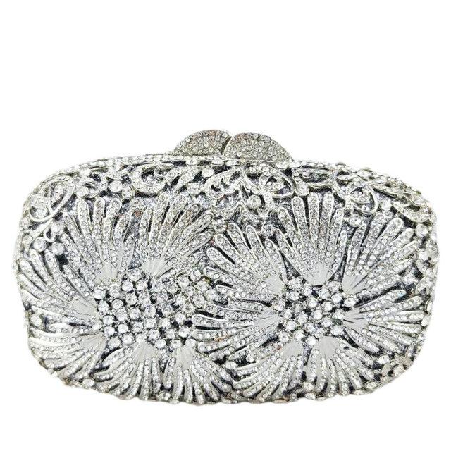 

Boutique De FGG Women Flower Crystal Clutch Bag Golden Minaudiere Bag Wedding Party Bridal Rhinestone Evening Handbags and Purse Mini