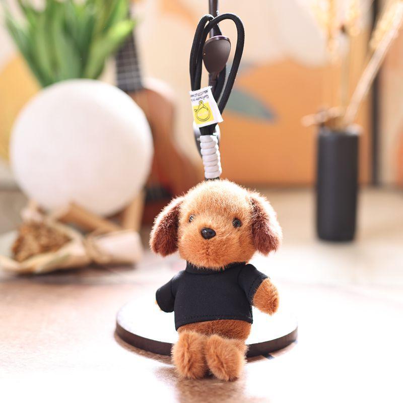Cute Teddy Dog Plush Toy For Bags And Key Holders With Short Plush Fabric Black