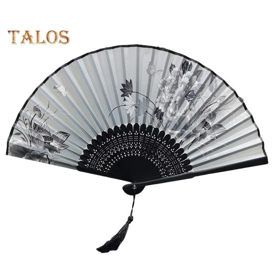 

Складной вентилятор в китайском винтажном стиле с бамбуковым валом, ручной вентилятор с цветочным узором, художественный ремесленный подарок, домашний декор, ручной веер для вечеринок, свадеб серый