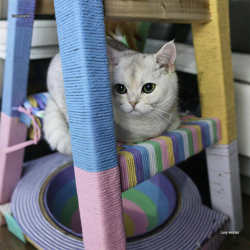 Handmade Colorful Cotton Rope Cat Tree DIY Kit - Large Anti-Scratch & Bite-Resistant Cat Scratching Post