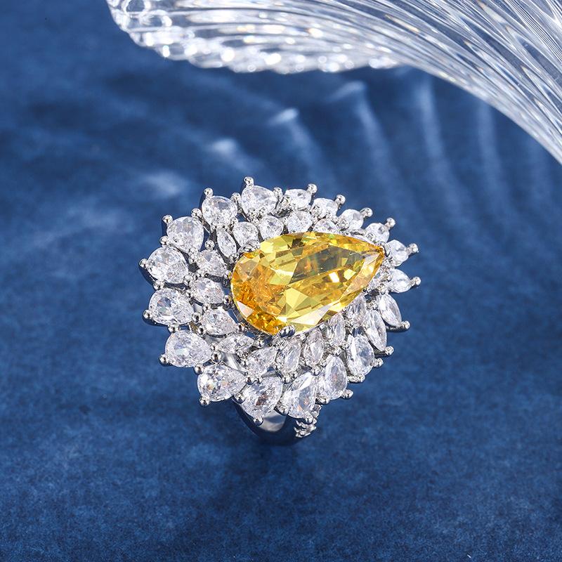 Jewelry Set Simulation Yellow Diamond Pendant Ring Main Stone 8 * 14