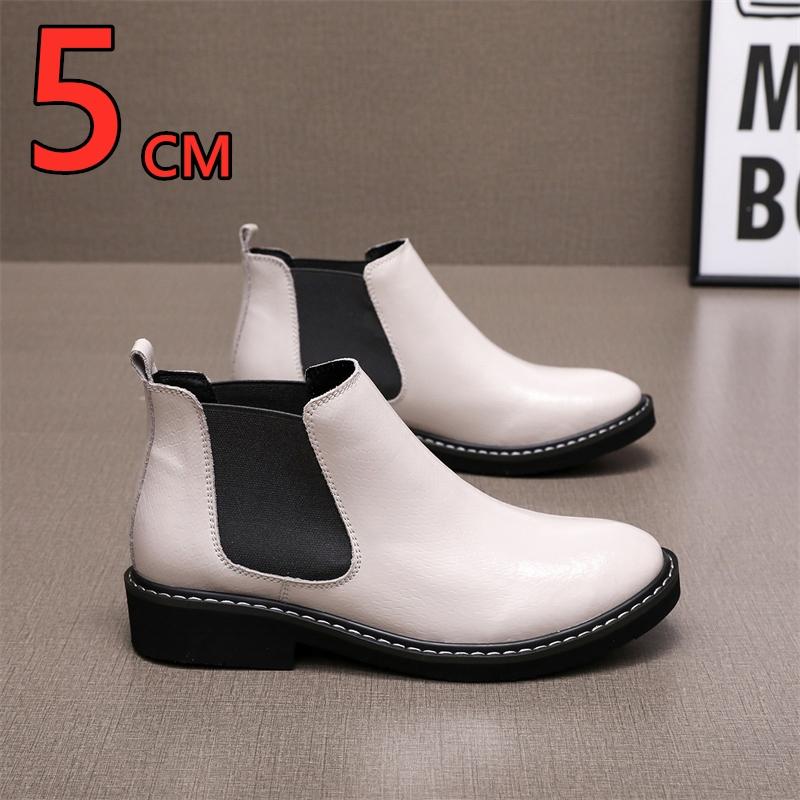 

Fashion 5CM Height Increase Men Chelsea Boots Genuine Leather Thick-soled Elevator Boots All-match Comfortable Ankle Boots Man Big Size 38