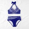 Fashion Women's Sexy Printed  Neck Strap Backless Beachwear Bikini Swimsuit Split Swimsuit