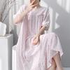 Retro polka dot cotton and silk nightdress women's summer loose large size literary and artistic fan medium and long loungewear can be worn outside 