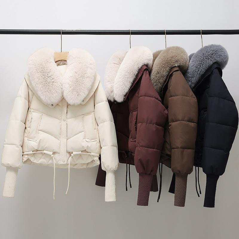 Short cotton-padded clothes, large fur collar cotton-padded jackets, winter 2025 new cold-proof and sweet wind-padded clothes, women's thickened