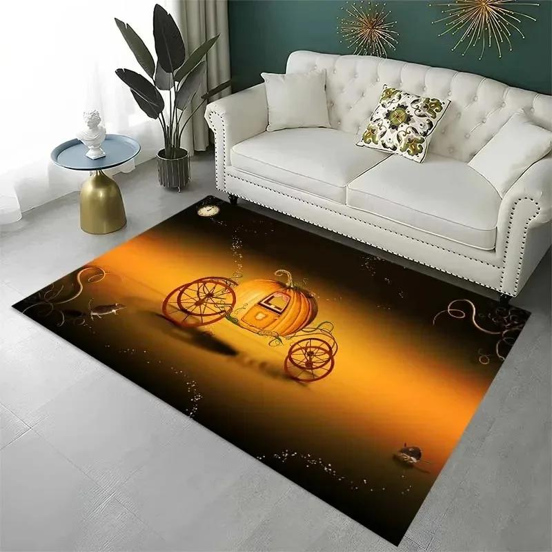 Horror Halloween Horror Pumpkin Rug Non-Slip Living Room Floor Mat Creepy Laundry Room Decor with Ghost Print Home Sofa Mat