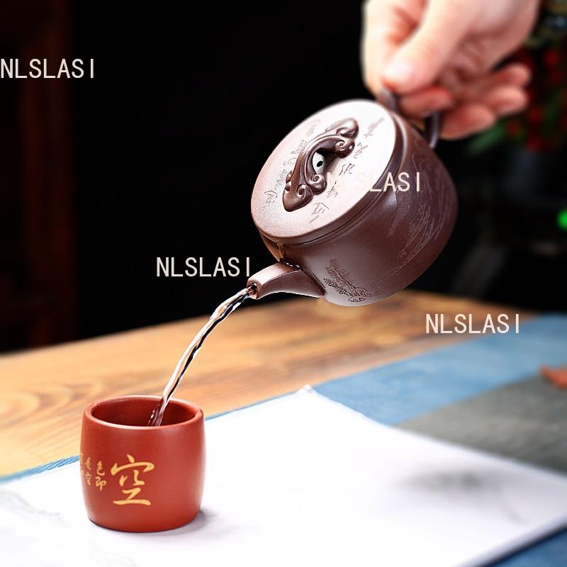 250ml Yixing Hanwa Pot Chinese Landscape Purple Clay Teapot Home Guest Carving Red Robe Teapot Kung Fu Tea Set Accessories