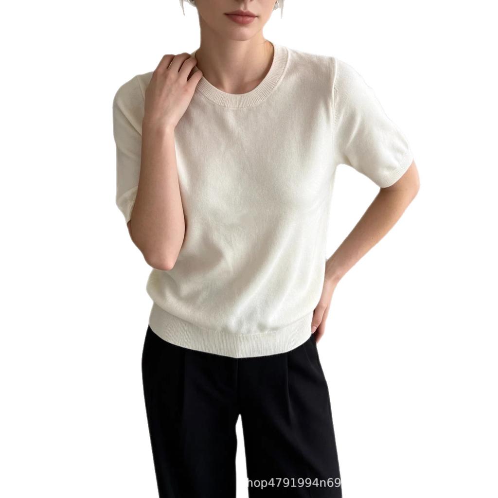 Crew neck mid-sleeved knitted top for women, loose and versatile basic bottoming shirt, factory wholesale