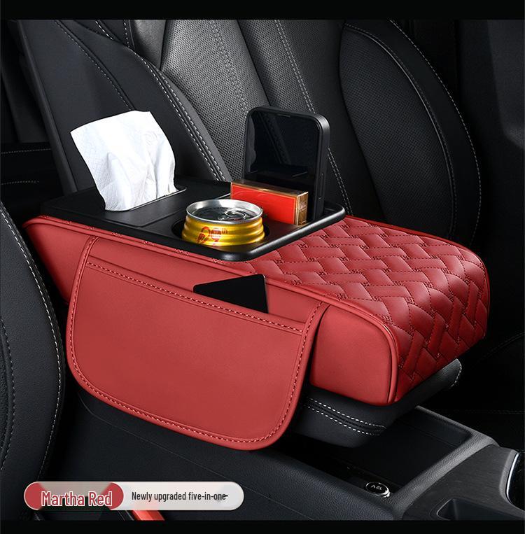 A-Segment Compact Car Armrest Box & Cup Holder Mat with Tissue Storage and Heightening Pad