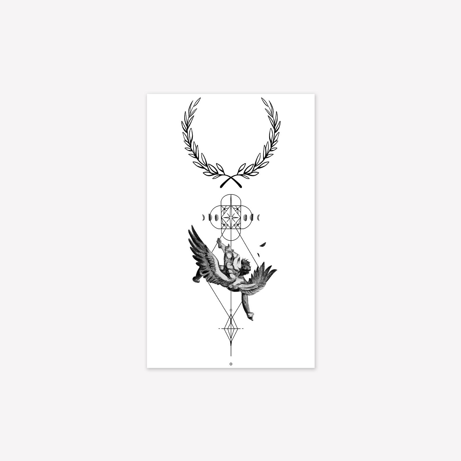 Simple Personality Dark Men S Angel Fallen, Wicker Geometric Totem Tattoo Sticker 11*18