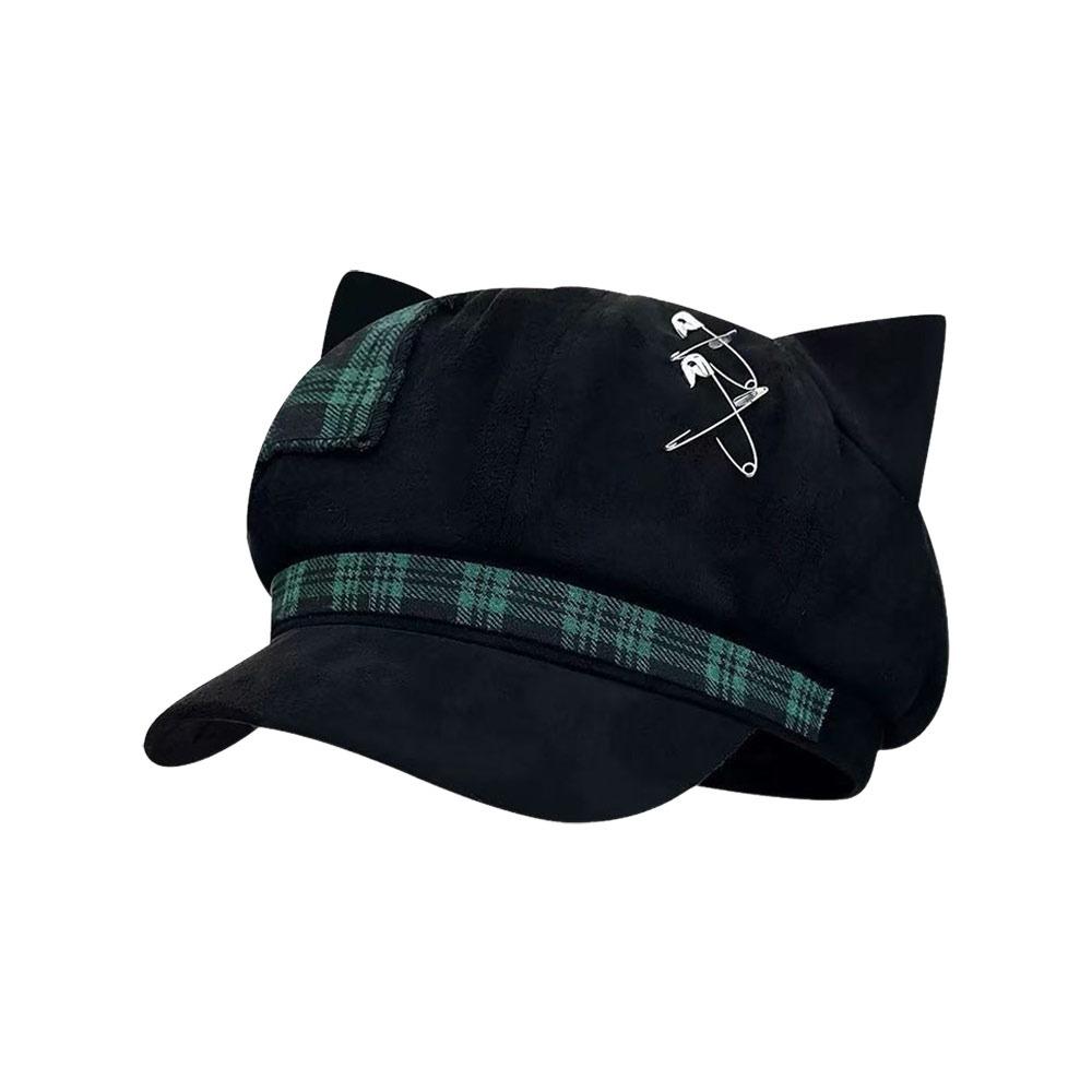 Y2K Newsboy Cap Adjustable Beret Hat Fashion Cat Ear Beret Women Men зелёный