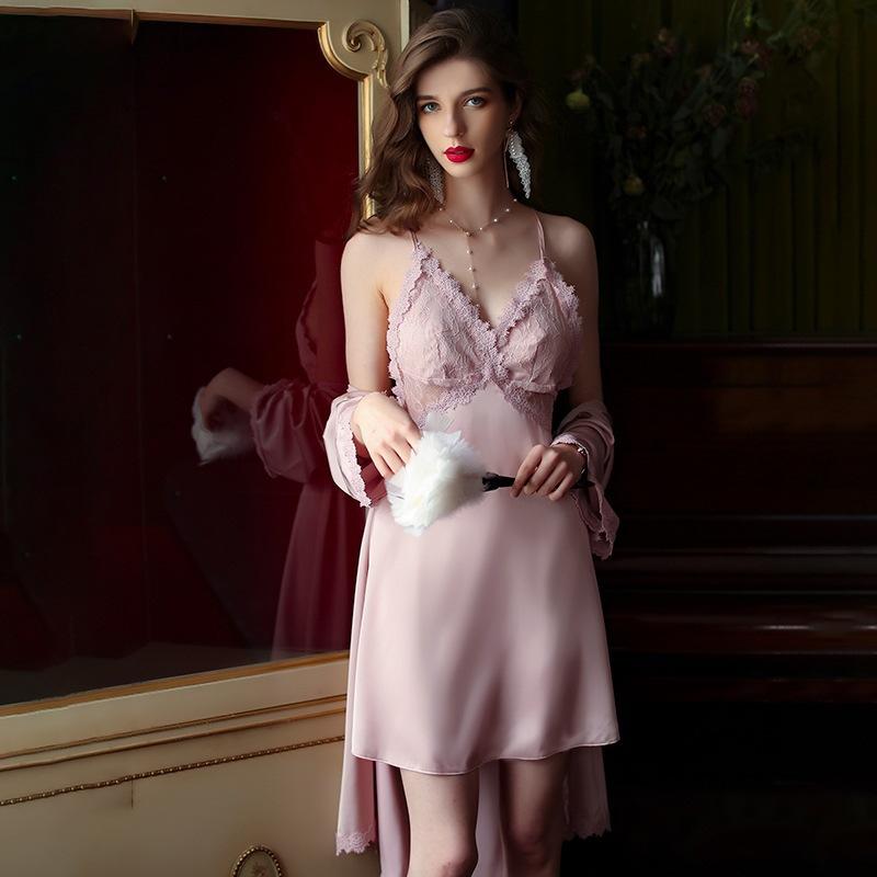 

Sexy suspender pajamas women s summer ice silk thin style with chest pad lace beautiful back pure desire pajamas two-piece set xl