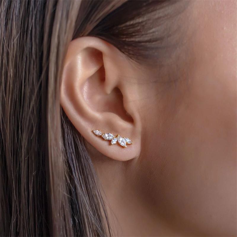 Simple Stylish Leaf Stud Earrings with Cubic Zirconia for Women