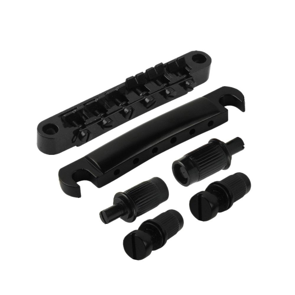 FLEOR Set of Vintage LP Guitar Bridge and Tailpiece Set for LP Electric Guitar Parts Chrome /Black