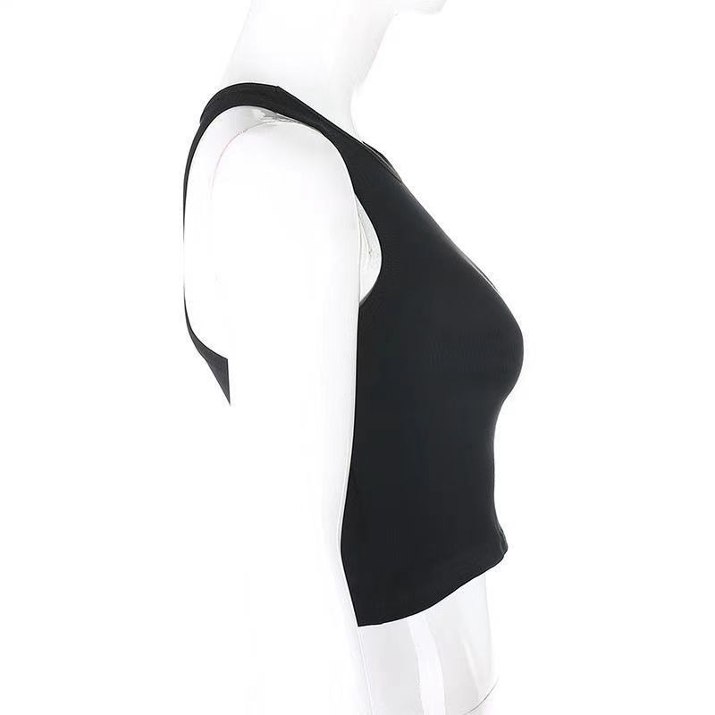 Crop Top Basic Stretch Vest Women's Solid Color Sports All-match Sleeveless Striped Short T-shirt