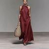 2026 Summer Halter Neck Ruffle Sleeveless Slimming Dress with Pockets