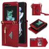 Crossbody Lanyard Leather Phone Case for Samsung Galaxy Z Flip 6 5 4 Flip6 Flip5 Flip4 Zipper Wallet Card Slot Holder Cover